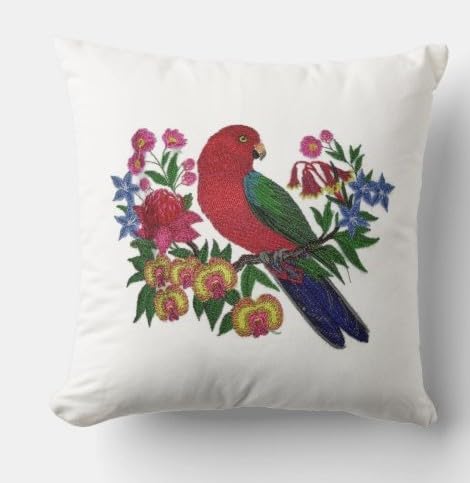Naturaleza entretejida en hilos, Reino de las aves asombrosas [Loro rey australiano con flores] [Personalizado y único] Parche bordado para planchar o coser [6,26" x 5,9"] [Hecho en EE. UU.]
