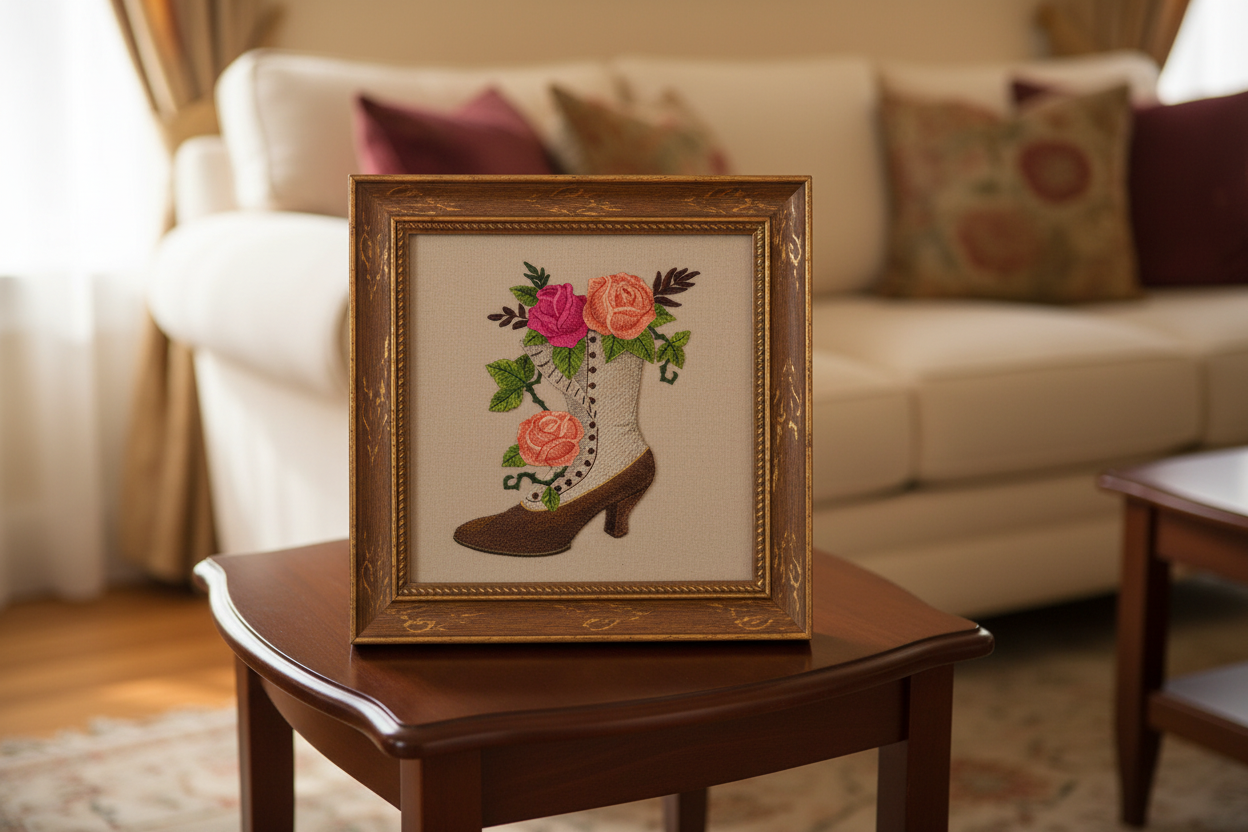 Victorian Boot with Roses Embroidered Patch Large (6.66" x 7.8") in | Iron-On or Sew-On | Vintage Floral Applique for Jackets, Bags & DIY Fashion