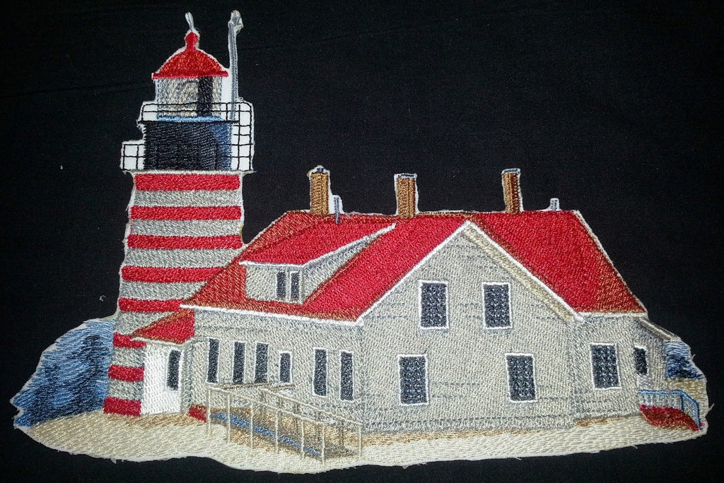 Parche bordado termoadhesivo "Capitán Veo la Luz", personalizado y único, para faro [Faro de West Quoddy, Maine] [8.3" x 5.85"] [Hecho en EE. UU.]