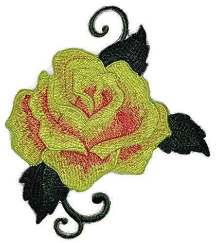 Parche bordado personalizado de rosa amarilla para planchar o coser [5" x 4"] [Hecho en EE. UU.]