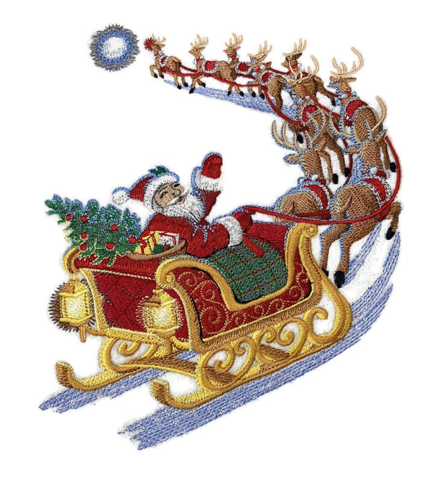 Parche bordado para planchar o coser "Vuelo estrellado de Papá Noel festivo Beyond Vision" [17,3 cm de ancho x 22,8 cm]