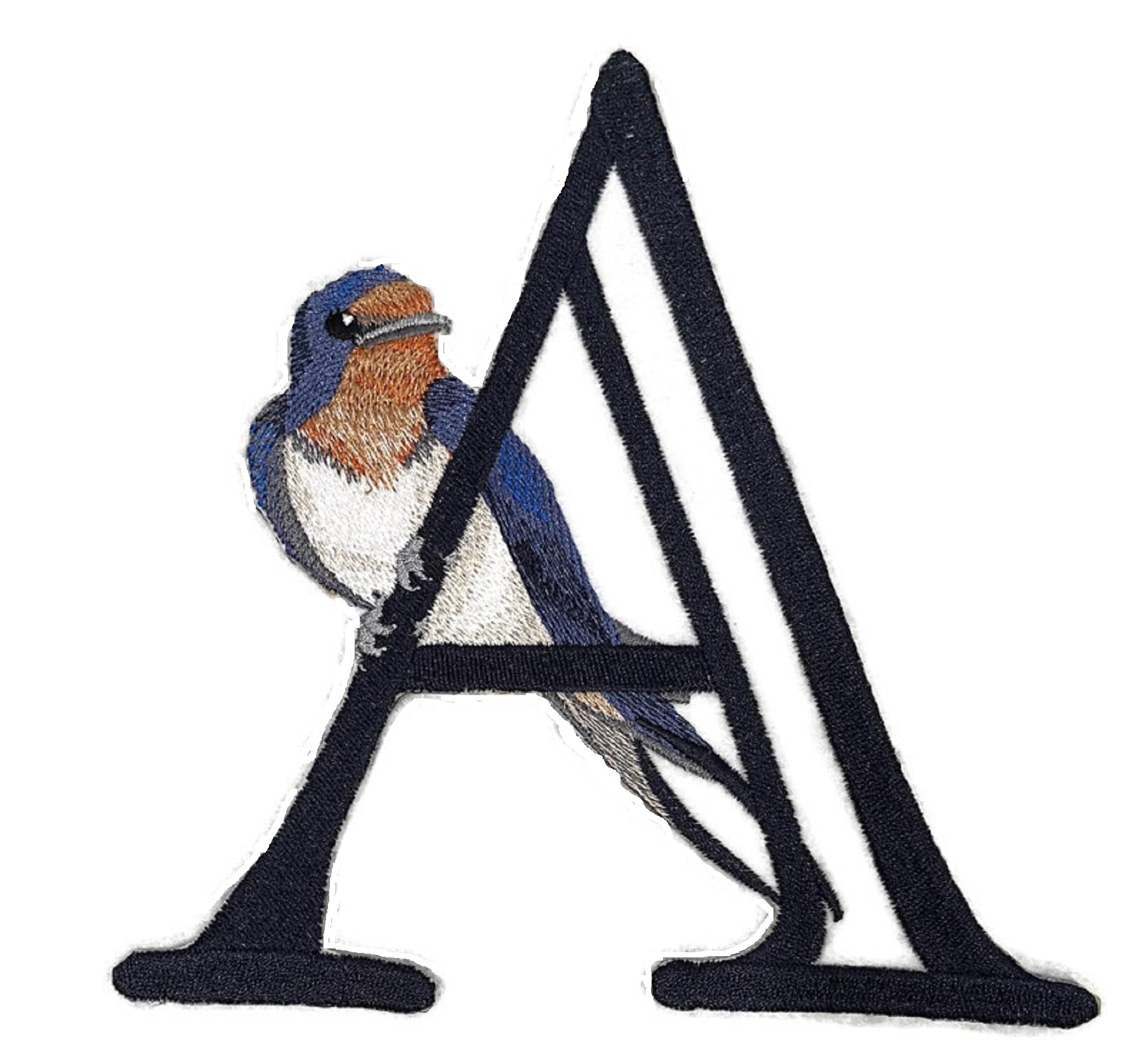 Letter A and Eastern Bluebird Embroidered Iron On/Sew Patch (5.9" x 6.1")