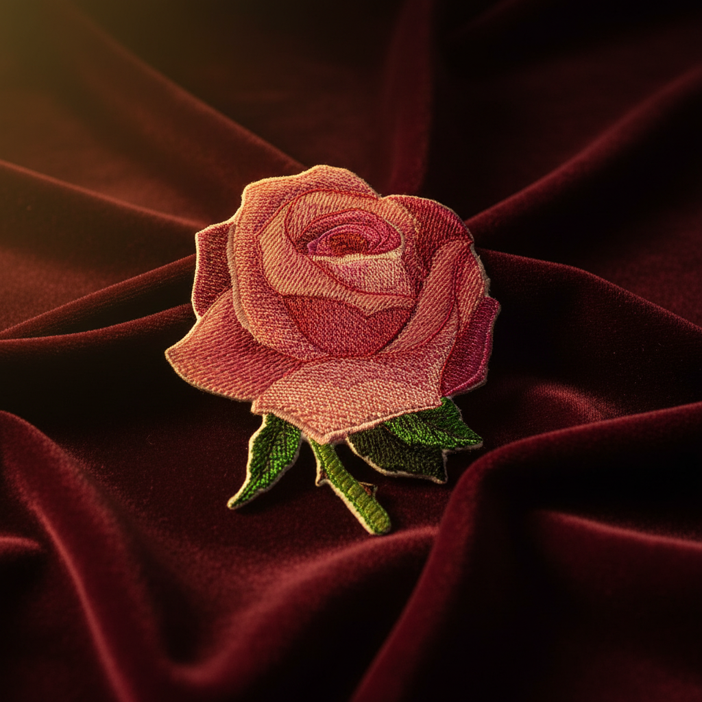 Artistic pink rose patch with dramatic lighting
