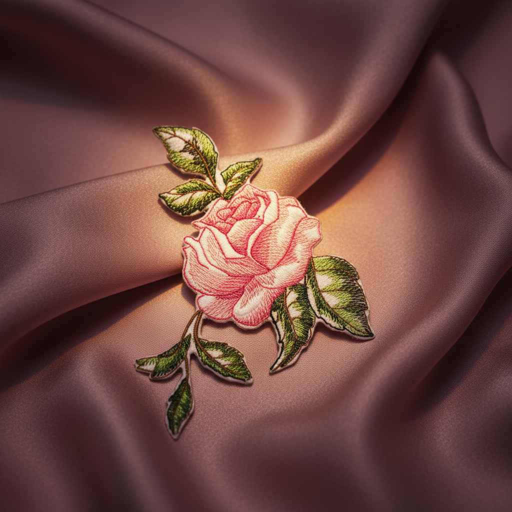Artistic pink rose patch with dramatic lighting