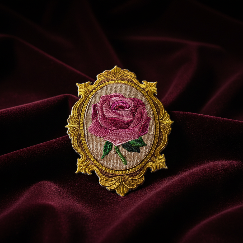 Artistic Victorian framed rose patch with dramatic lighting