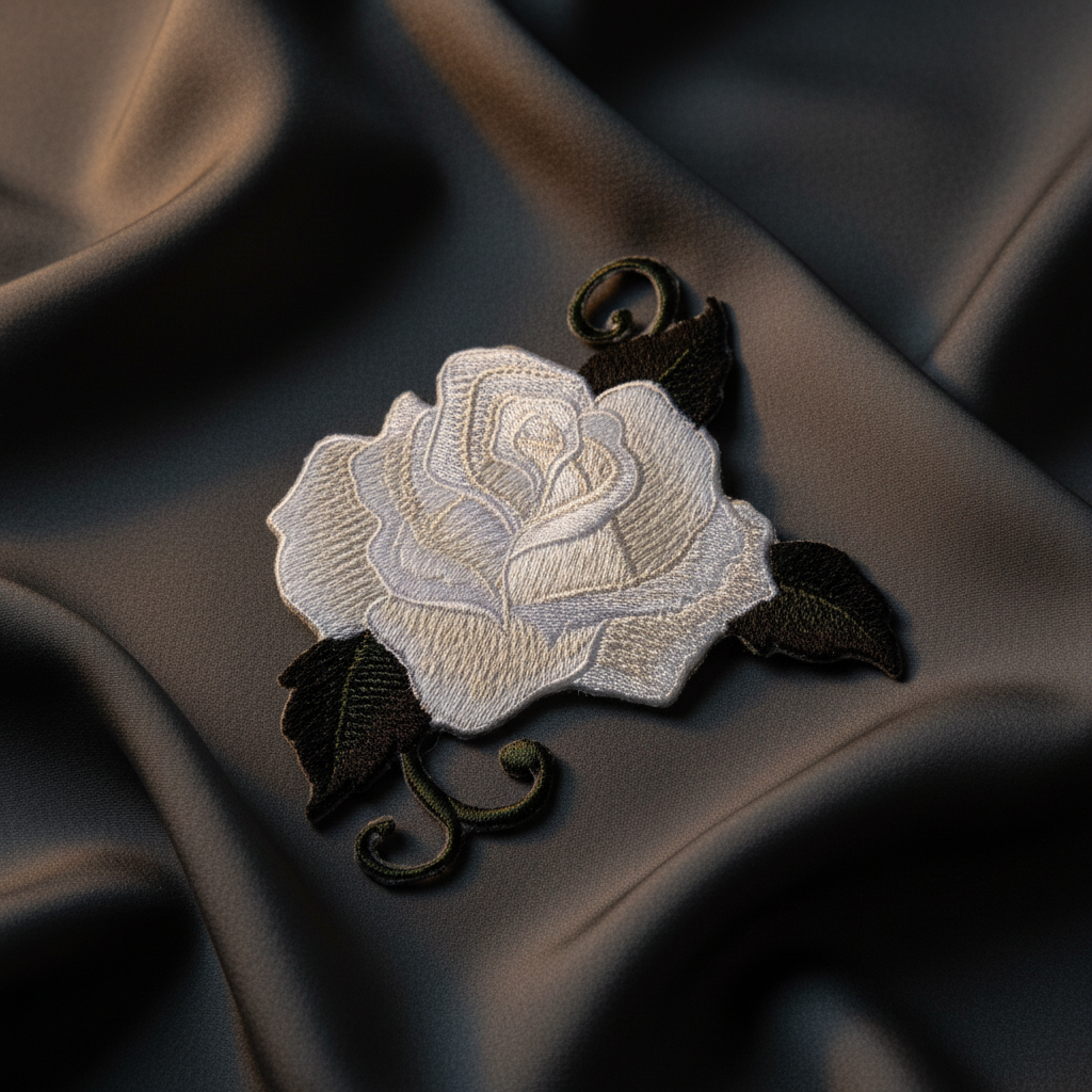 Artistic white rose patch with dramatic lighting