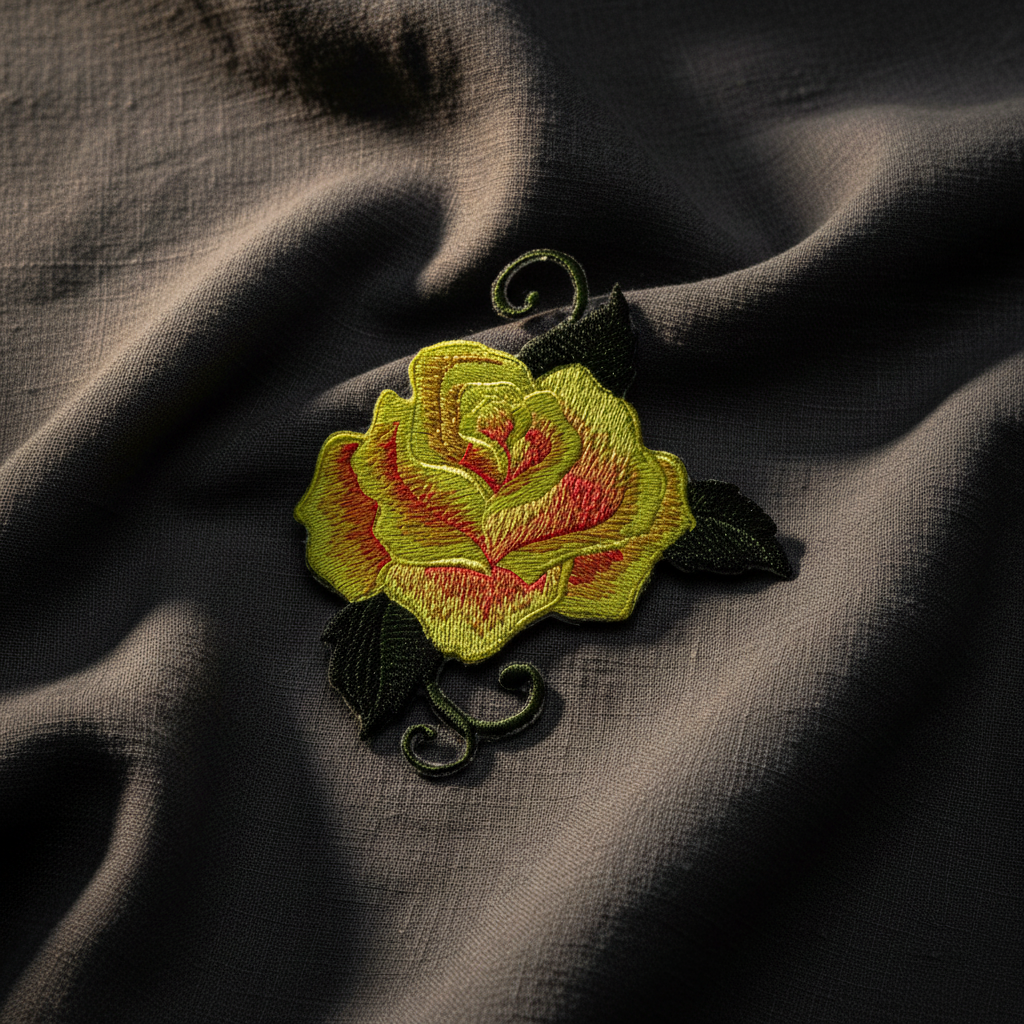 Artistic yellow-green rose patch with dramatic lighting