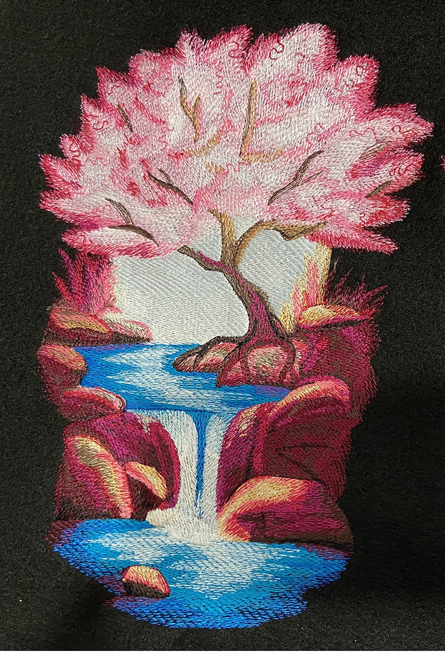 CustomMidnight Cherry Blossoms Embroidery Iron On/Sew Patch (6.8" x 9.9")