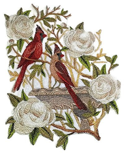 Nature Weaved in Threads, Amazing Birds Kingdom [Cardinal Delight] [Custom and Unique] Embroidered Iron on/Sew Patch (7.7" x 5.83") [Made in USA]
