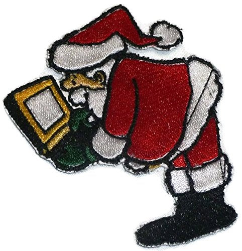 BeyondVision Merry Christmas [Santa On Laptop ] Embroidered Iron on/Sew Patch (4.3" x 3.5") [Made in USA]