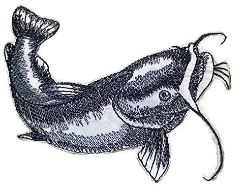 Nature's Bounty Beautiful Custom Fish Sketch [Flathead Catfish Fish ] Embroidered Iron On/Sew Patch (5" x 3.76") Made in USA