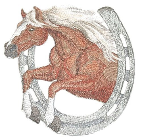 [Custom] Lucky Charm Horse with Horse Shoe [Haflinger Horse with Horseshoe] Embroidery Iron On/Sew Patch (7" x 5")[Made in USA]