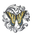Tiger Swallowtail Butterfly with Baroque (5" x 5") embroidered iron-on patch
