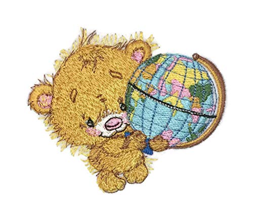 Nature Weaved in Threads, Amazing Baby Animal Kingdom [ Bear with Globe] [Custom and Unique] Embroidered Iron on/Sew Patch (3.2" x 3.85")
