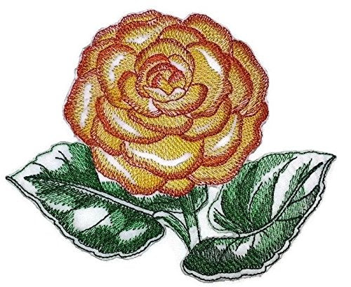 Parche bordado para planchar o coser con diseño de flores en flor personalizado [Caléndula individual dibujada] [14 x 10 cm] [Hecho en EE. UU.]