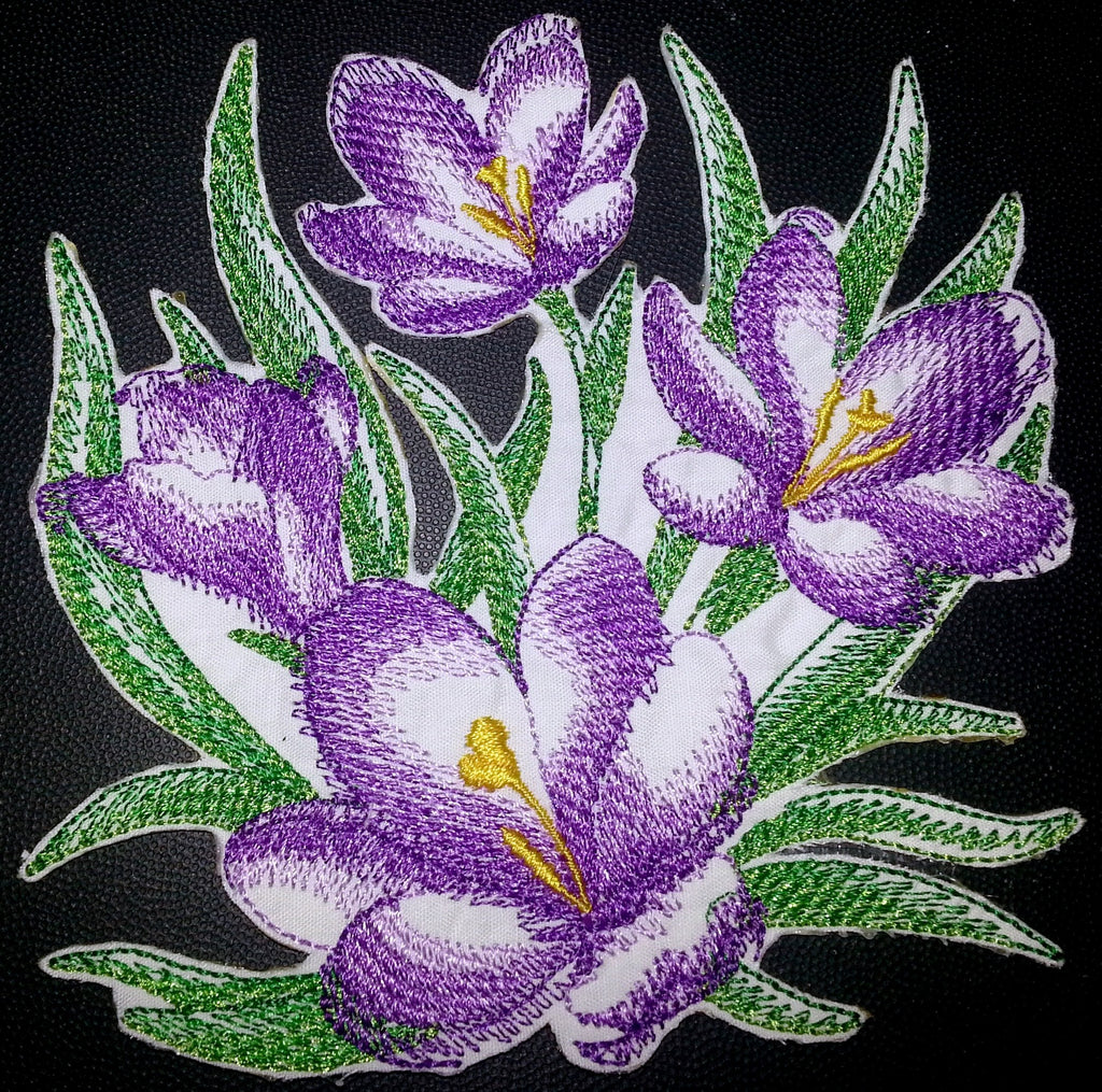Parche bordado termoadhesivo/cosido con diseño de flores florecientes (12,3 cm x 12,3 cm) [Hecho en EE. UU.]