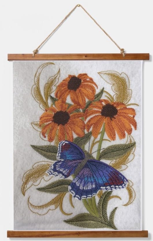 Beyondvision Custom Red Spotted Butterfly and Cone Flowers Embroidered Iron on/Sew Patch (5.53" x 7.78")