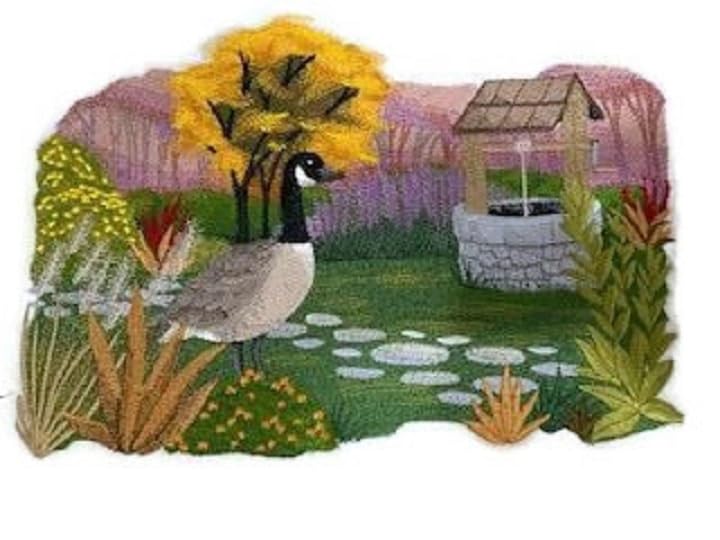 Custom Beautiful SceneAutumn's Garden with Wishing Well Embroidered Iron on/Sew Patch (11.44" x 8")
