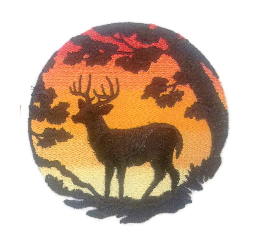 BeyondVision Nature Weaved in Threads, Amazing Animal Kingdom [Sun Set with Deer] [Custom and Unique] Embroidered Iron on/Sew Patch (5" x 5") [Made in USA]