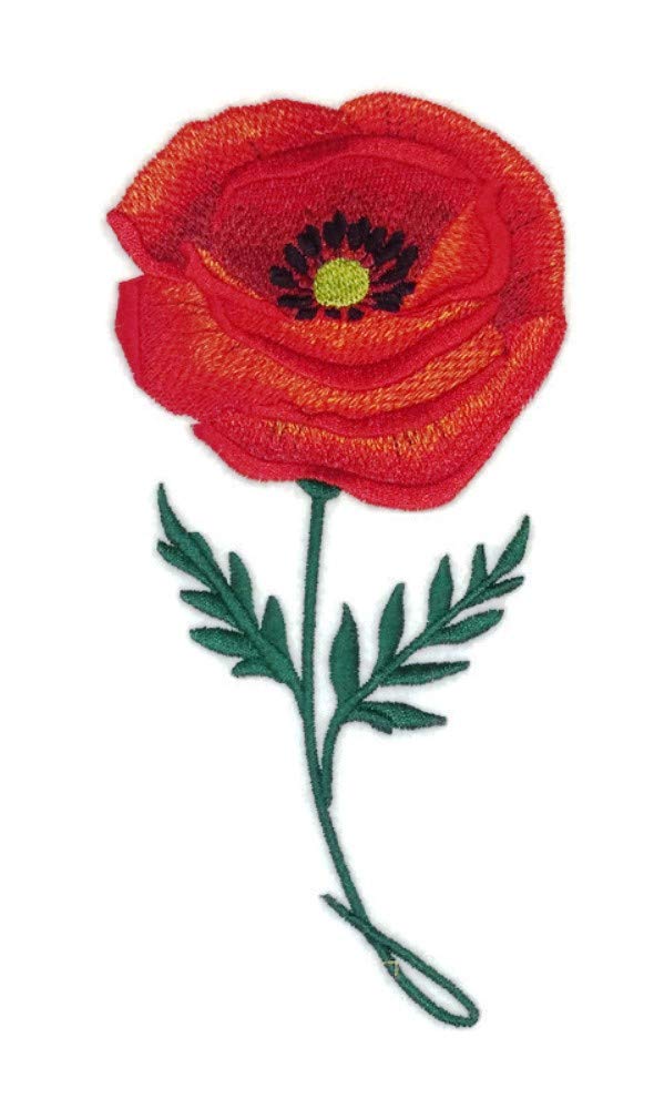 Parche bordado para planchar o coser, personalizado y único (Amapola en Flor) "La Mejor Delicia del Jardín" [3,55" (ancho) x 7,1" (alto)] [Hecho en EE. UU.]