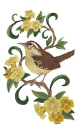 South Carolina Great Carolina Wren and Jessamine Bird Embroidery / - Beyond Vision (7" x 11.11") embroidered iron-on patch