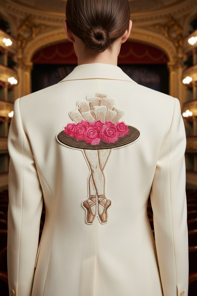 Ballet patch on jacket back with theater background