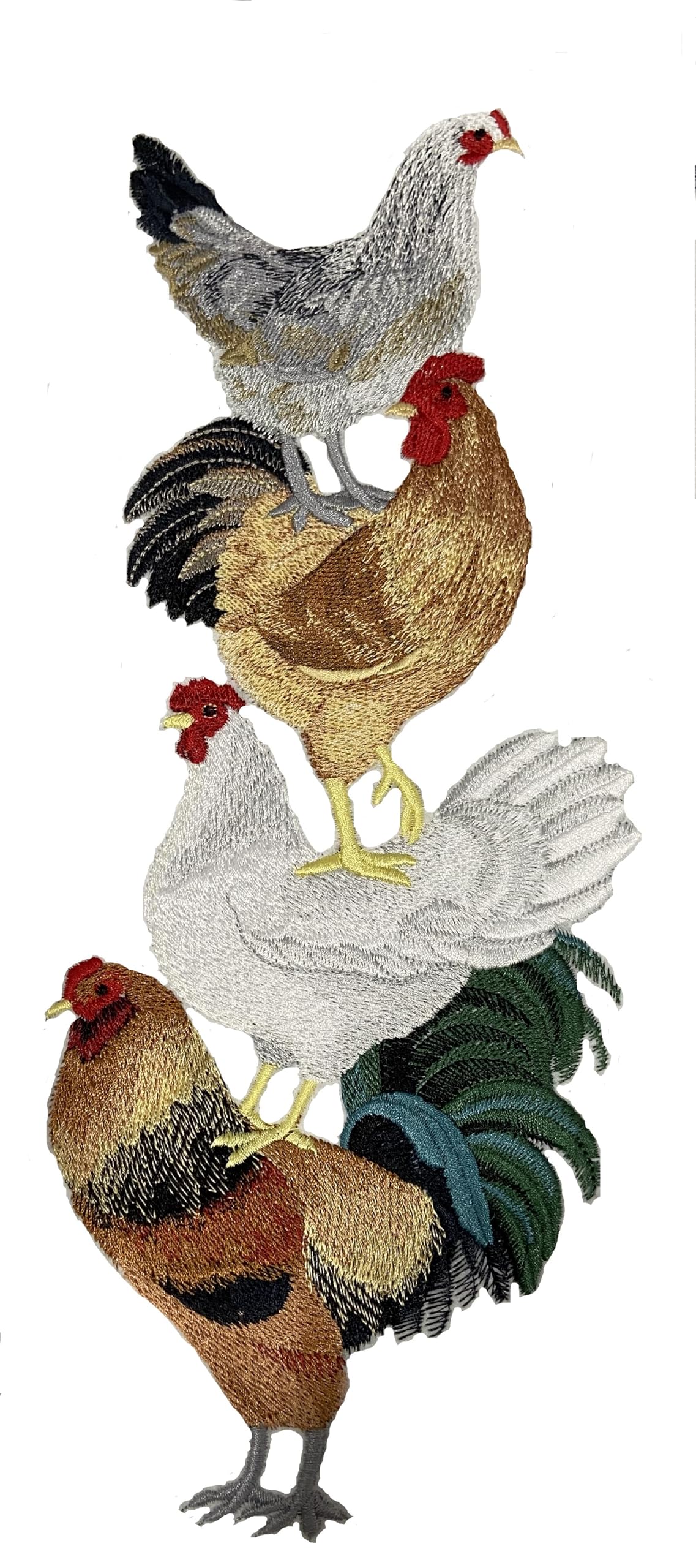 Parche bordado termoadhesivo "Naturaleza entretejida en hilos", "Gallo increíble" [Apilado de pollo fresco] [Personalizado y único] [12,2 x 29,5 cm]