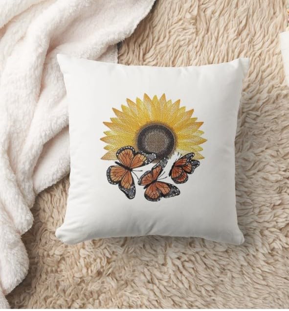 Parche bordado para planchar o coser con flores (Florece y revolotea: girasol y monarca), personalizado y único [5,55" (ancho) x 7,79" (alto)]