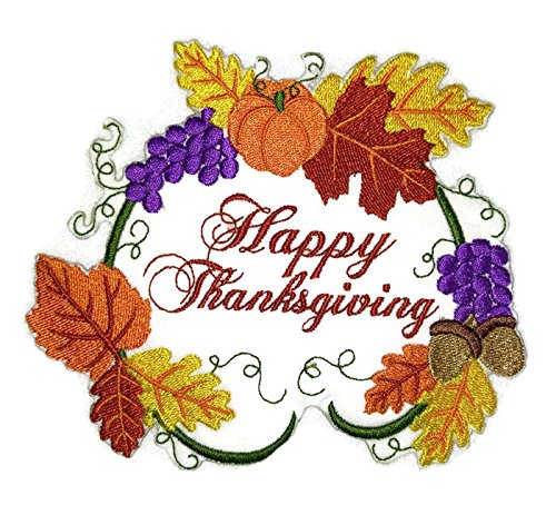BeyondVision Custom and Unique Happy Thanksgiving [ Happy Thanksgiving Wreath] Embroidered Iron on/Sew Patch [5.63x *4.84"] [Made in USA]