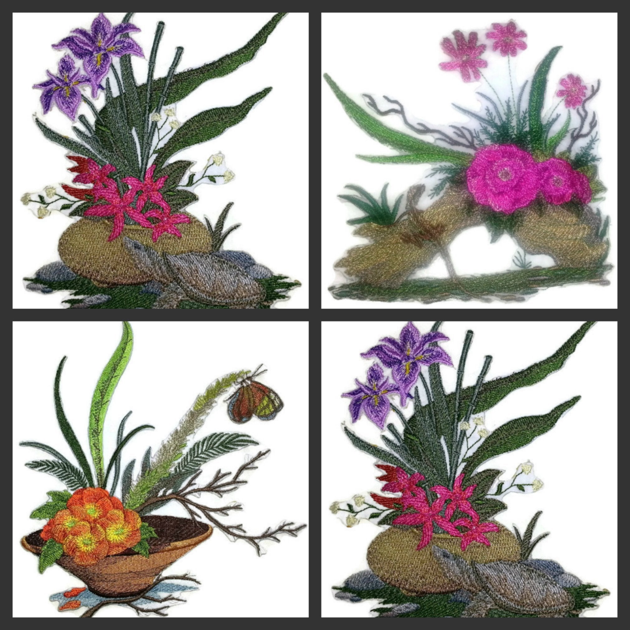 Custom and Unique Japanese Art Ikebana [ Decorative Ikebana and Turtle ] Embroidered Iron on/Sew Patch (5.87" x 4.87") [Made in USA]