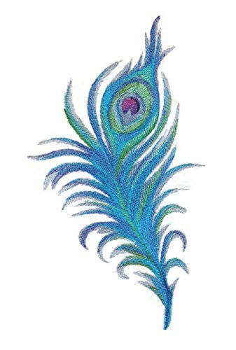 Custom and Unique Fancy Feather Collection [Peacock Feather in Watercolor] Embroidered Iron on/Sew Patch (11.77" x 7.42") [Made in USA]