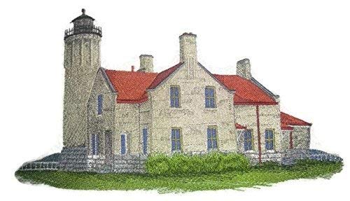 "Capitán Veo la Luz", parche bordado termoadhesivo/cosido personalizado y único para faro [Faro de Old Mackinac Point] [24,7 cm - 14,5 cm] [Hecho en EE. UU.]