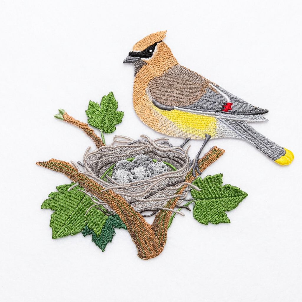 Bird and nest embroidery cleanup