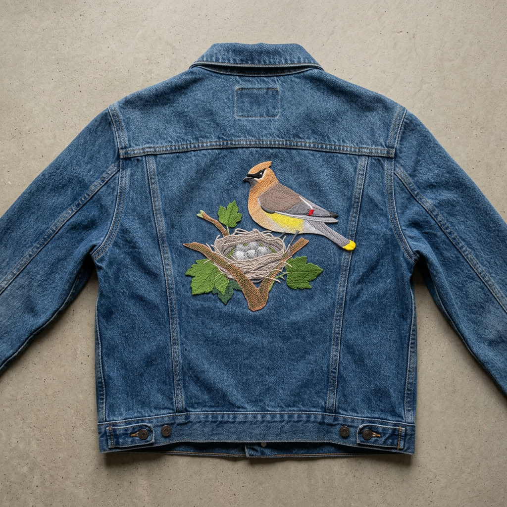 Bird and nest embroidery on jacket