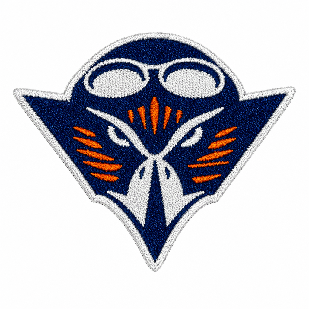 Bird with aviator goggles patch cleanup