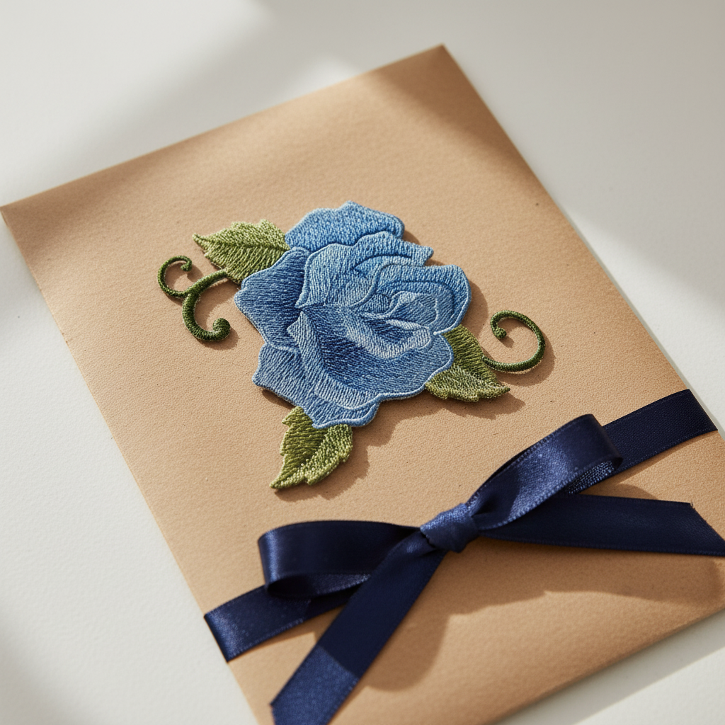 Blue rose patch gift presentation
