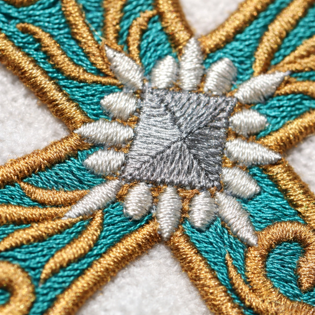 Holy Sacred Cross with Filigree Swirls Embroidered Patch (7" x 4.7") Inches) Nature-Inspired Iron On or Sew On Design, Made in USA