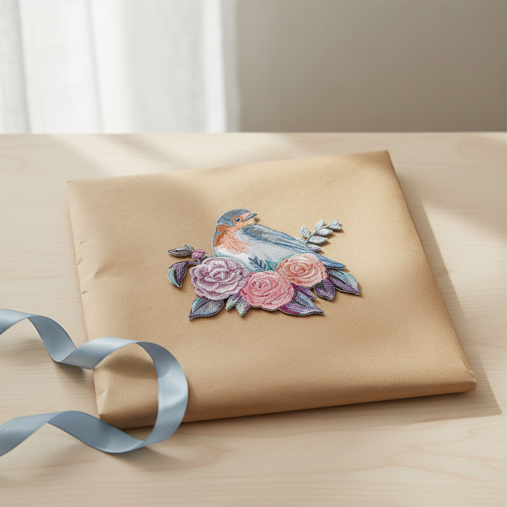 Bluebird and roses patch gift presentation