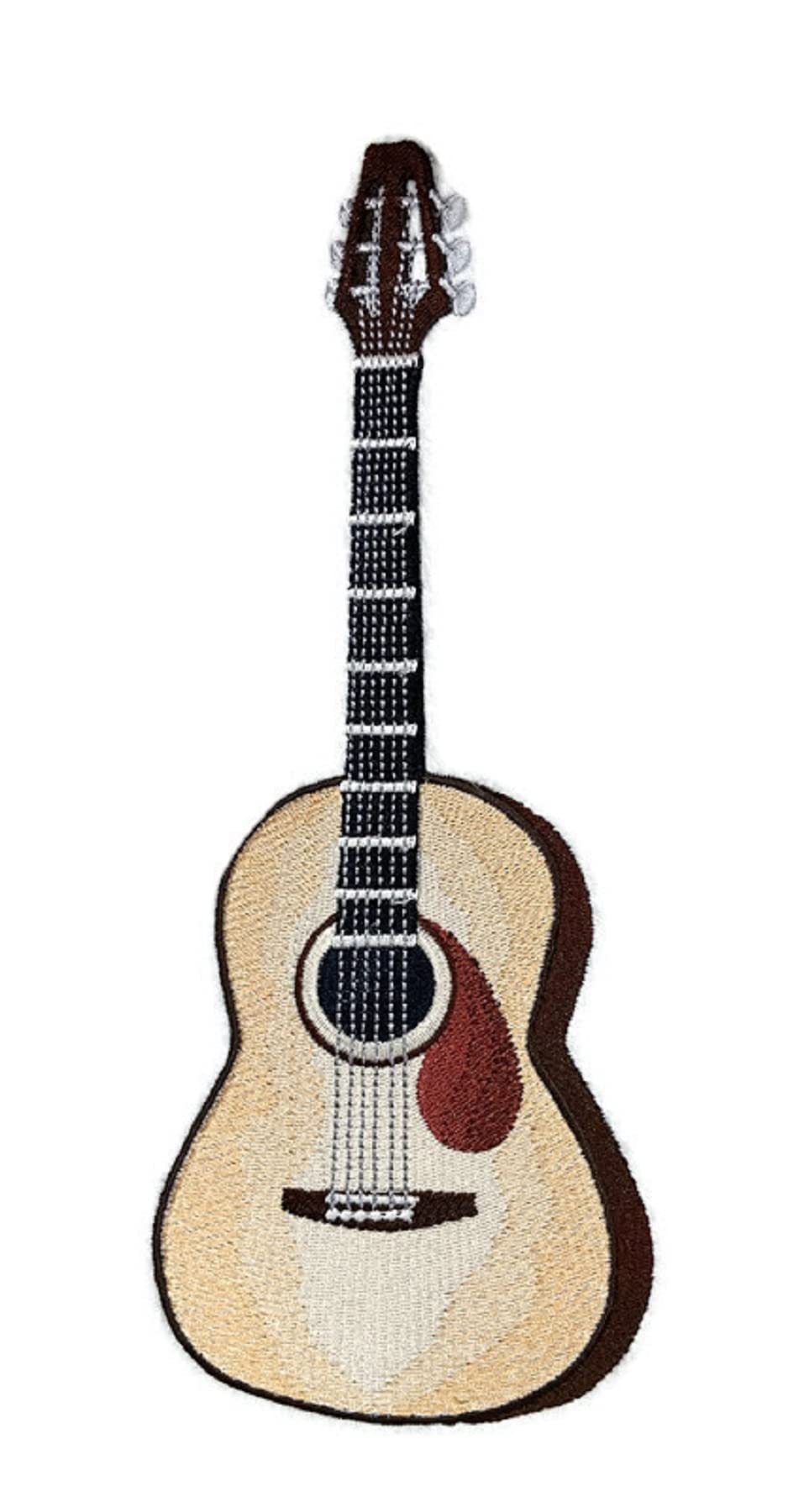 Musical Instrument Acoustic Guitar Embroidery Iron On/Sew Patch (3.77" x 9.4")