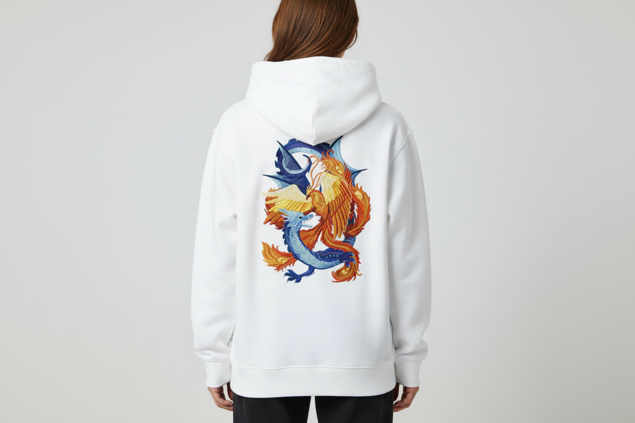 Phoenix and Dragon Embroidered Patch Large (8.2" x 11.5") Iron On or Sew On Applique for Jackets, Backpacks, Costumes Eastern Mythology Embroidery by Beyond Vision