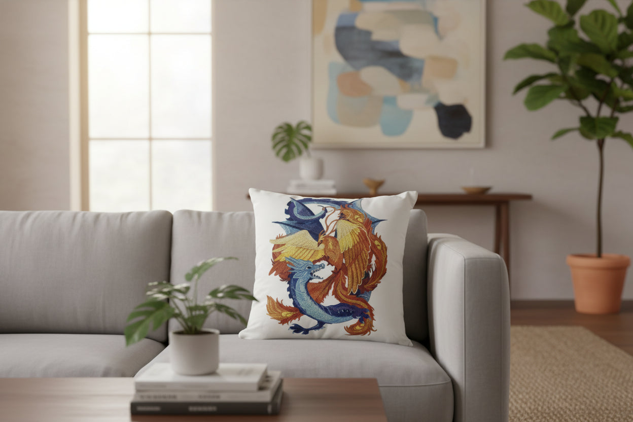 Phoenix and Dragon Embroidered Patch Large (8.2" x 11.5") Iron On or Sew On Applique for Jackets, Backpacks, Costumes Eastern Mythology Embroidery by Beyond Vision