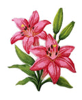 Pink Lily Blooms (5.87" x 7.07") embroidered iron-on patch