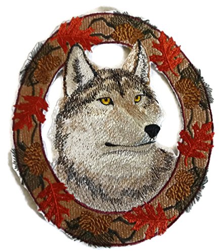 BeyondVision Nature Weaved in Threads, Amazing Animal Kingdom [Wolf in Autumn Leaf Frame ] [Custom and Unique] Embroidered Iron on/Sew Patch (5.87" x 7") [Made in USA]