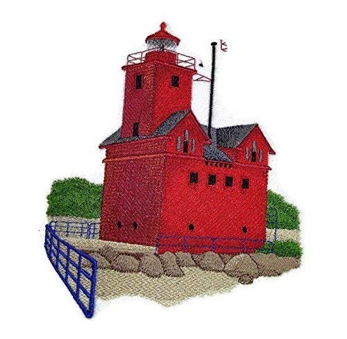 Parche bordado termoadhesivo "Capitán Veo la Luz", personalizado y único, para faro [Faro Holland Harbor (Gran Rojo), Michigan] [18 x 15 cm] [Hecho en EE. UU.]