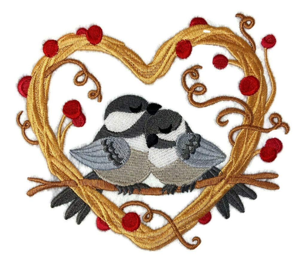 Parche bordado para planchar o coser "Nido de Amor" (Chickadees Love Nest), personalizado y único [6,92" (ancho) x 5,86" (alto)] [Hecho en EE. UU.]