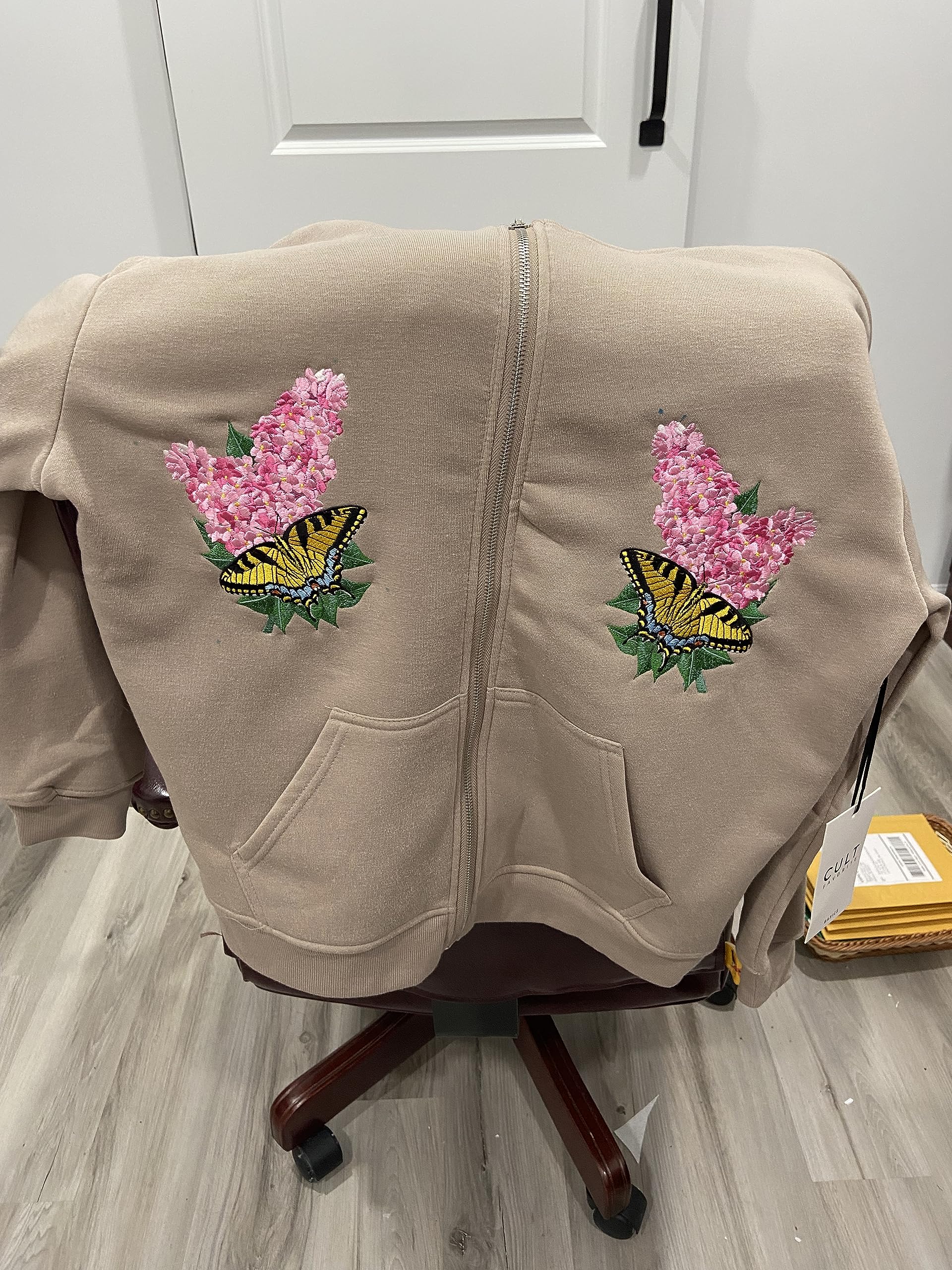 Custom Tiger Swallowtail & Lilacs Embroidery Iron On/Sew Patch (4.81" x 6.77")