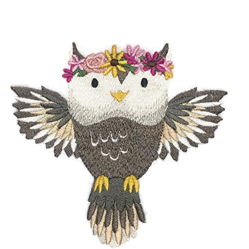Parche bordado para planchar o coser, con diseño de búho bebé del bosque, tejido con hilos naturales [personalizado y único] [12,3 x 12,3 cm] [Hecho en EE. UU.]