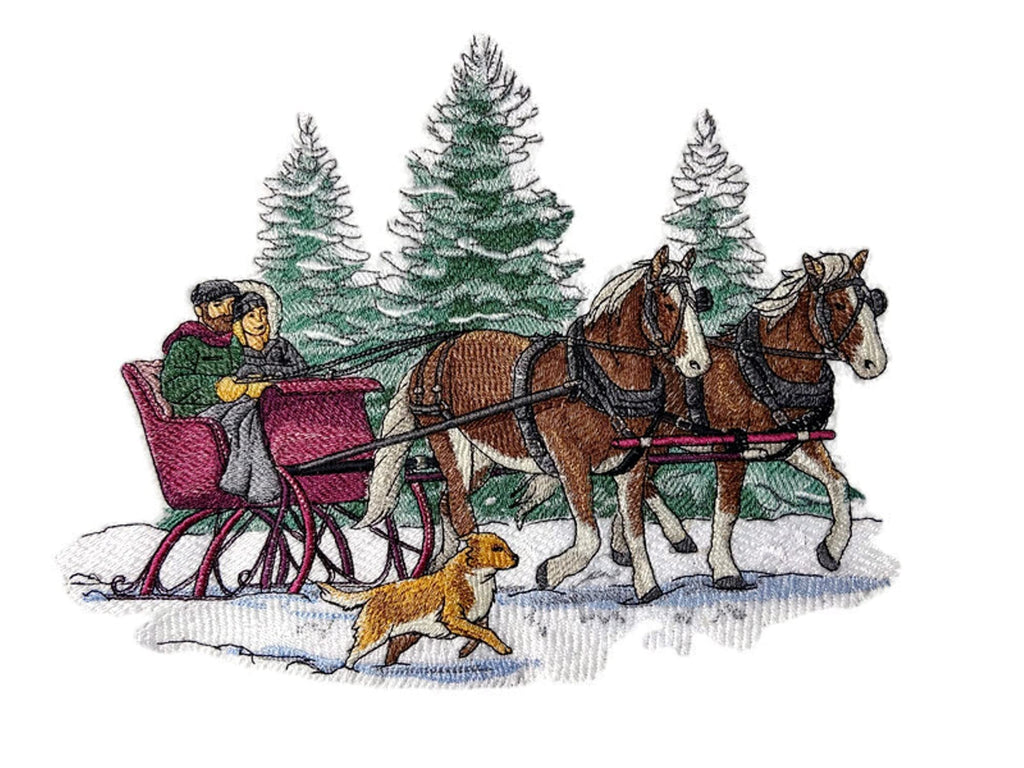 Beyond Vision Memorable Winter Sleigh Ride Embroidered Iron on/Sew Patch (11" x 8.6") [Made in USA]