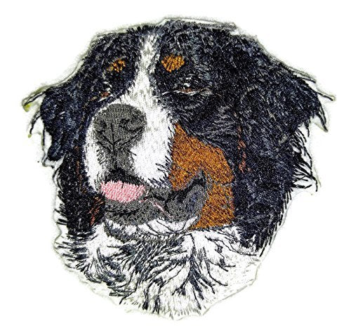 Impresionante parche bordado termoadhesivo [cara de perro de montaña bernés] [10 x 10 cm] [Hecho en EE. UU.]