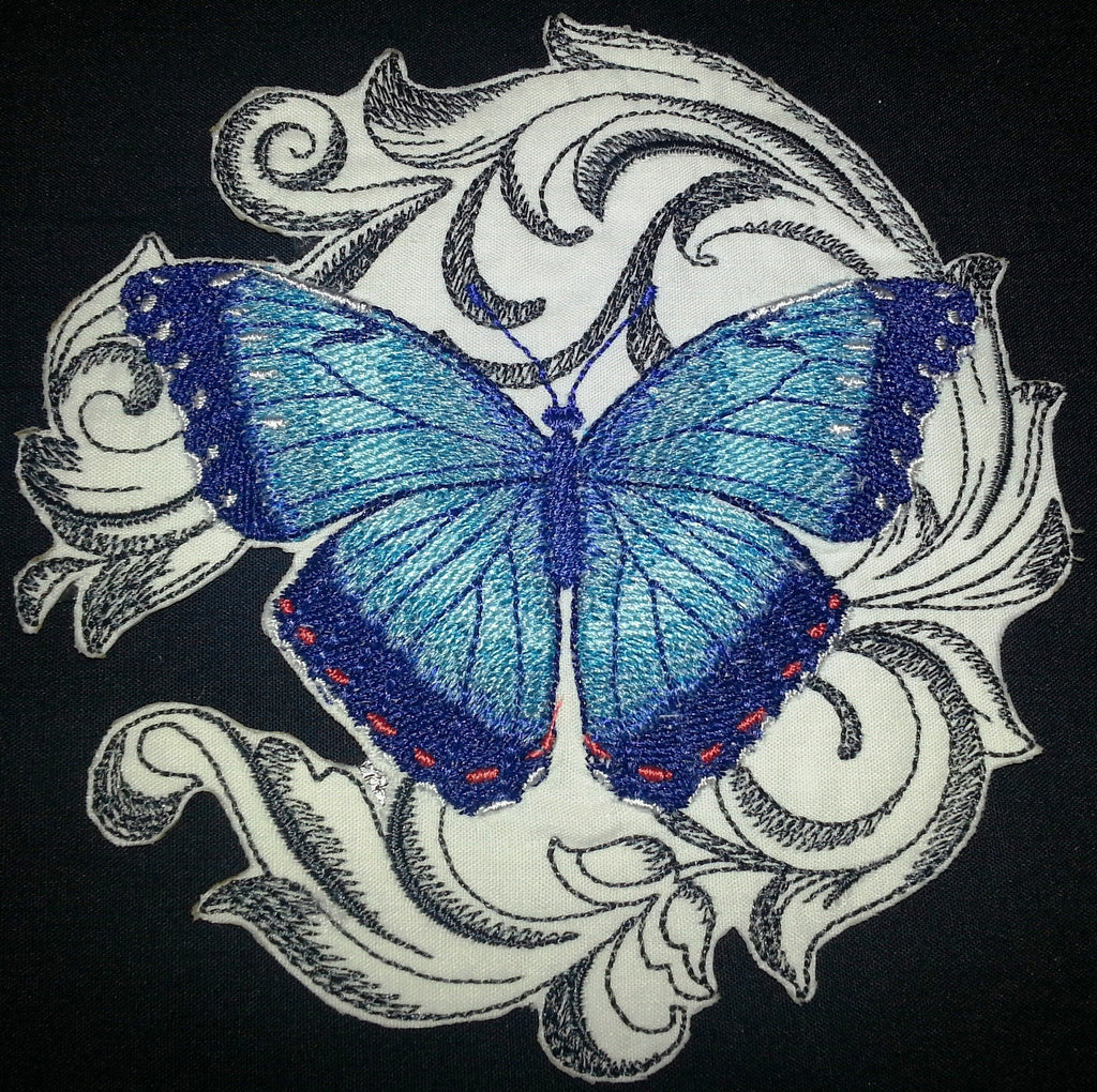 BeyondVision Custom and Unique Amazing Colorful Butterflies [Blue Morpho with Baroque ] Embroidered Iron On/Sew Patch (5" x 5") Made in USA